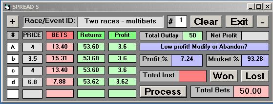2 Multi-Event Betting To Cover Four Events In the example below we have a type of multi-event betting, thus: We identify two suitable horse races We then select two horses A B from race 3 We then