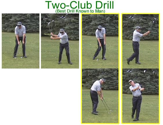 The Two-Club Drill is, without a doubt, the most effective way to continue improving and refining your golf swing. This drill teaches coordination between the body turn and arm rotation.