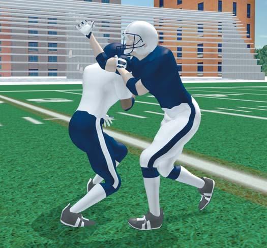Take a long second step with outside foot. Drive outside hand and arm into outside-under part of defender s shoulder pad. Push shoulder and arm up. Step outside of defender with inside foot.