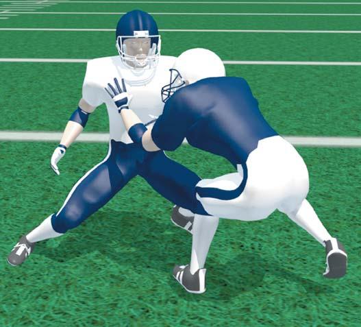 Stay low and aim to get under defender s shoulder pads. Anticipate forward movement of defender. Keep head in front of defender. Position body into the side of defender on second step.