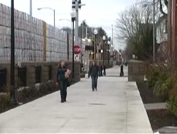 Figure 6 - Salem, OR 12th Street Pedestrian Safety Promenade below shows an example of how a frontage road was converted into a pedestrian promenade in Salem, Oregon along the freight