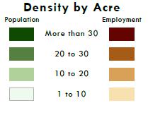 Population & Employment Density (2010) Higher Density Areas Downtown Locust St Kimberly Rd East 53 rd St Density