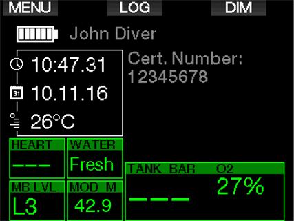 Once the emergency message is displayed, pressing the LOG button shows the details of the last dive.