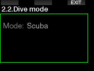 2.2.2 Dive mode (Algorithm selection) Your G2 allows you to choose between Scuba, Gauge and Apnea modes. When the G2 has not been submerged for a while the display appears as shown below: 2.2.3 Safety stop timer Safety stop timer duration and start mode can be edited in this menu.