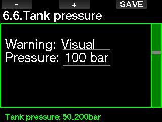 2.6.6 Tank pressure The G2 can activate a warning when the tank pressure reaches the value defined here.