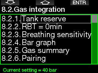 2.8.2 Gas integration In this menu you can edit various gas integration related settings. 2.8.4 RBT warning or alarm In this menu you can select if the situation RBT = 0 minutes will be handled as a warning or alarm (visible only if PMG is installed).