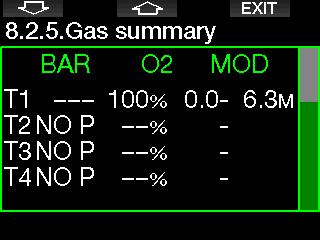 2.8.6 Bar graph The oxygen bar graph can be replaced with a graphic representation of the tank pressure (on Classic and ull screens only).
