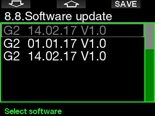 Select the software version and press the SAVE button to proceed with the update.