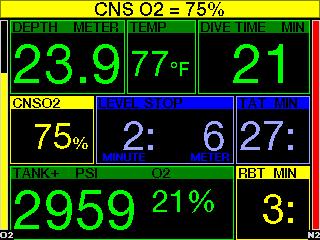CNS O 2 reaches 75%, the G2 will warn you until the value drops below 75%. 3.5.5 Entering decompression The G2 can activate a warning when the first mandatory decompression stop appears.