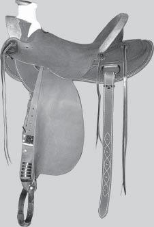 Saddle Parts This saddle has an Association tree with 13 swells (swell fork). It has esposed stirrup leathers - in front of the fender.