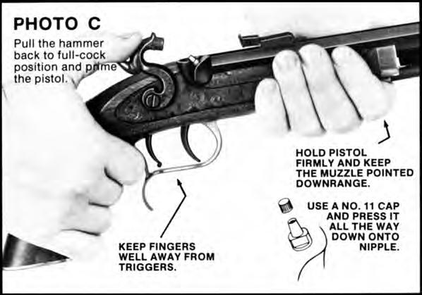Priming Your Charged Patriot Pistol Do not prime the firearm until you are actually ready to fire and you have double checked to ensure that the ramrod has been removed from the barrel.