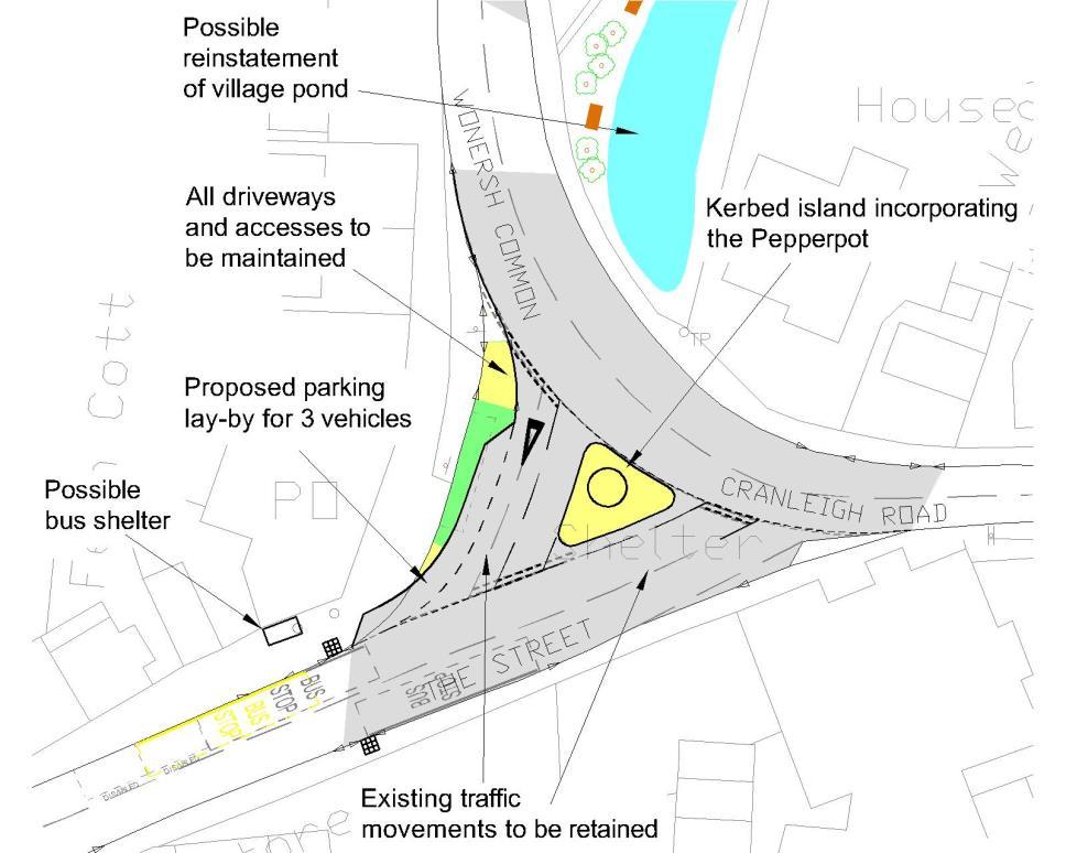 Pepperpot junction improvements Option 1 2.10 For this option traffic flows would remain as existing, with an island added to protect the Pepperpot.