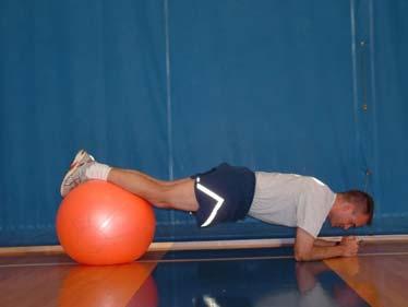 Ab Plank with Unilateral Hip Extension Lie on your stomach on the ball. Walk forward on your hands so that your ankles are on the center of the ball.
