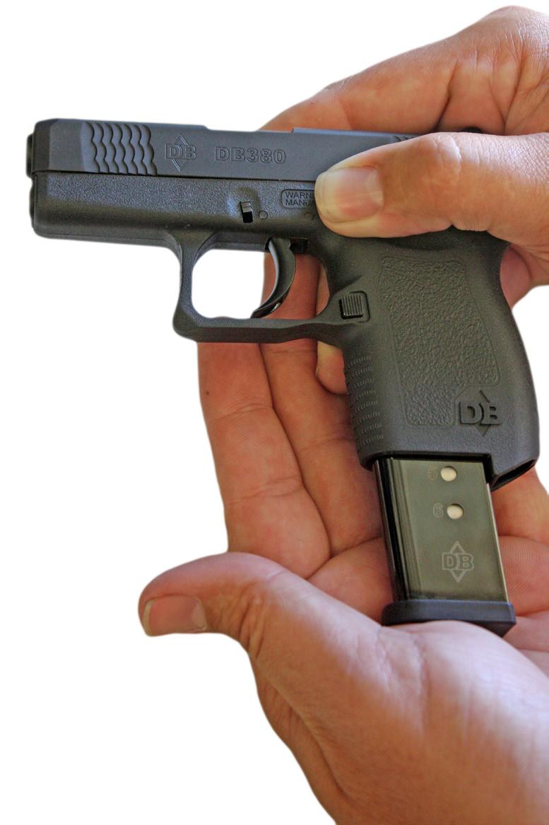 Insert the magazine into the magazine well at the base of the grip. Push until the magazine catch is fully engaged.