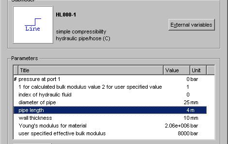 Figure 1.5: Setting the line submodel HL000 parameters. 3. To display the parameters of a line submodel click the left mouse button with the pointer on or near the appropriate line run.