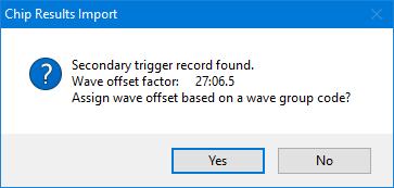 After using the import button, you receive this prompt answer to the affirmative. The next prompt you receive is to recognize that a trigger time was generated at the reader.