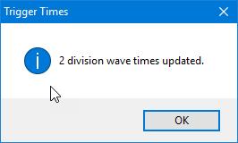 This prompt confirms that the wave offset time for both the 5K and 10K divisions has been set: The start times are