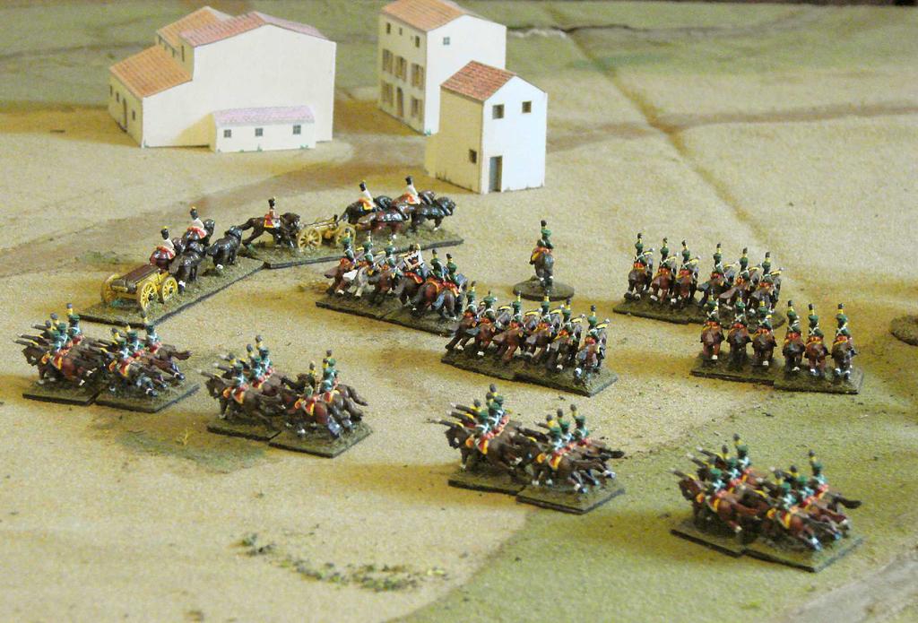 Merveldt's Uhlans deploying in front of the plateau. At Novi di Modena, Ambrosio observed the arrival of Staab's brigade and realized he was not strong enough to hold his position.
