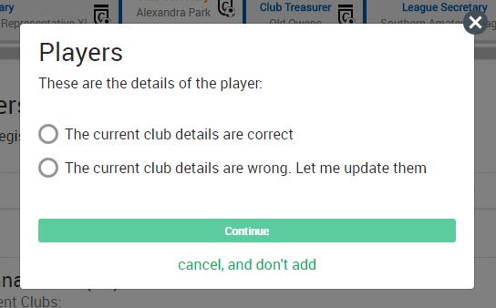 If there is a player who is not attached to the club but should be, there is a Search for Player button located at the base of each page in the main Player Registration section.