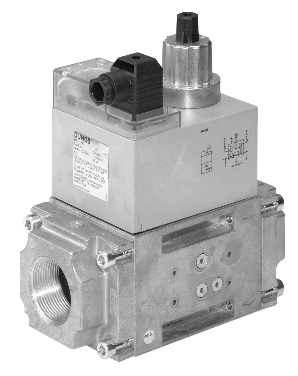 Dual Modular Safety Shutoff Valves DMV-D/602 Series DMV-DLE/602 Series Two normally closed safety shutoff valves in one housing; each with the following approvals.