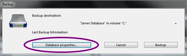XC2 Server Backup Scheduler (continued) Click the Database Properties button Click the pull