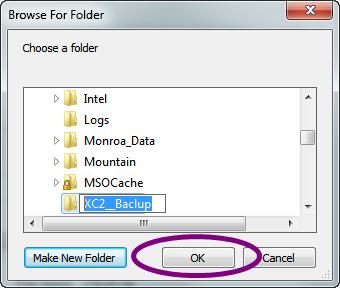 XC2 Server Backup Scheduler (continued) Rename the new folder, XC2_Backup
