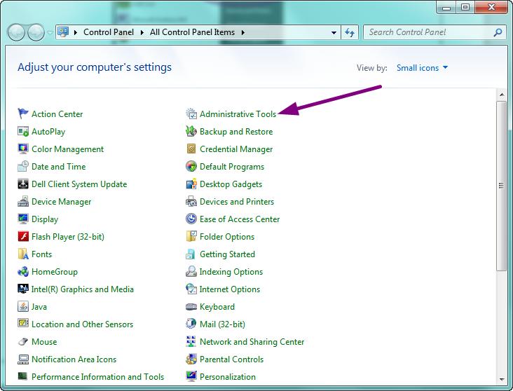 is located in the Administrators Tools window From the Windows task bar, click the Start or