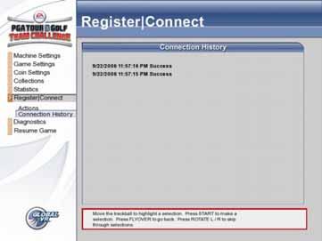 Register/Connect Actions Menu Register/Connect, Connection History Screen This screen was