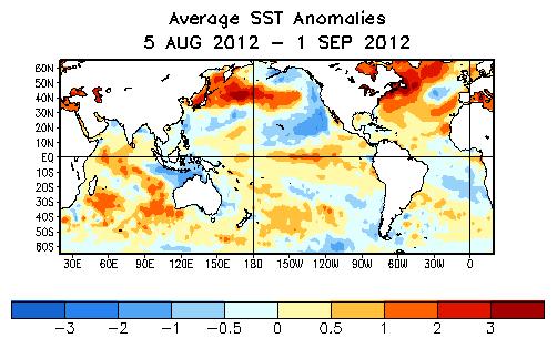 Global SST Departures ( o C) During the last four weeks, equatorial SSTs were above average across much