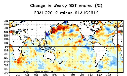 Weekly SST Departures ( o C) for the Last Four Weeks During the last four weeks,