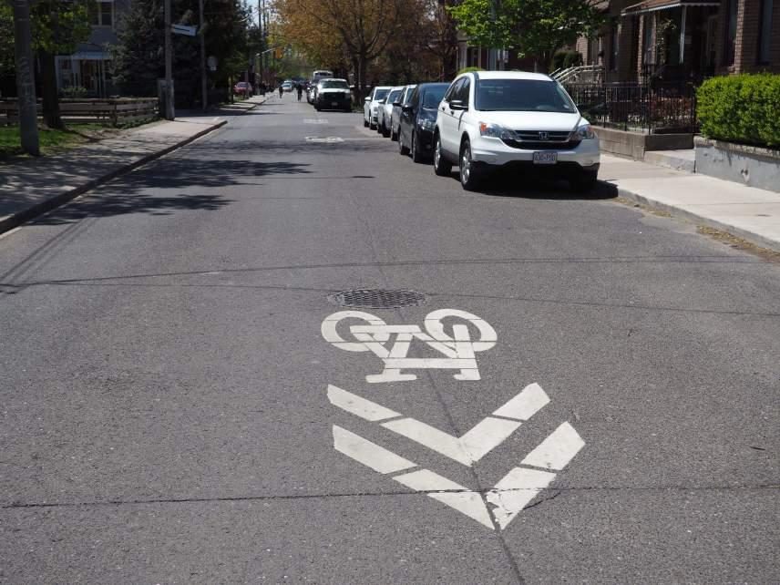 Quiet Street Routes/Sharrows Toronto is developing a number of "Quiet Street" cycling routes, where signs, pavement markings, and traffic calming are used to create comfortable cycling routes on