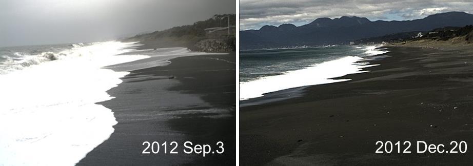 6 COASTAL ENGINEERING 2014 Figure 7 Examples of original images captured by a field camera under stormy waves (left, September) and daily waves (right, December).