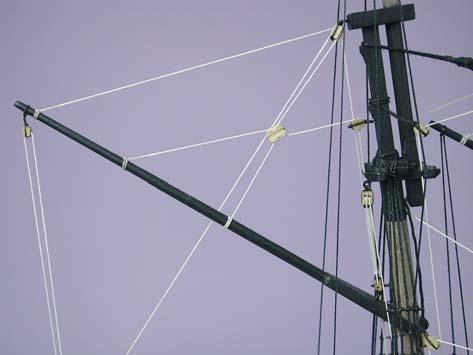 5mm deadeye is secured into the end of the jib stay approximately 20mm from the deadeye on the bowsprit. A lanyard of 0.
