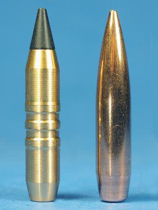 5mm 100-grain Raptor bullet (left) is about the same length as a Berger 6.5mm 140- grain bullet. Right, the SealTite Band on some bullets is approximately.