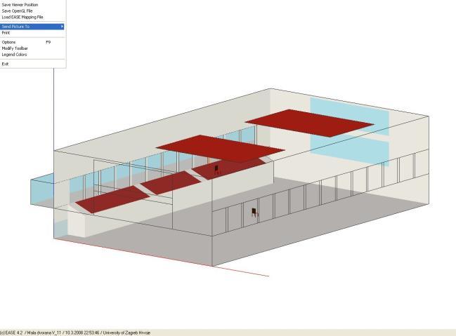 Model of the sports hall Varaždin with an example of rays coming from the sound source position to all hall surfaces. Fig.33. 3D model of the small sports hall Varaždin. REFERENCES Fig.32.