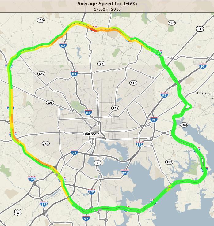 I-695 Study Approach Used Peak Period INRIX Congestion Data -TRAVEL TIME/ PLANNING TIME INDEX MAPS -SKYCOMP MAPS Identified Congestion Hotspots And Sources - RECURRING