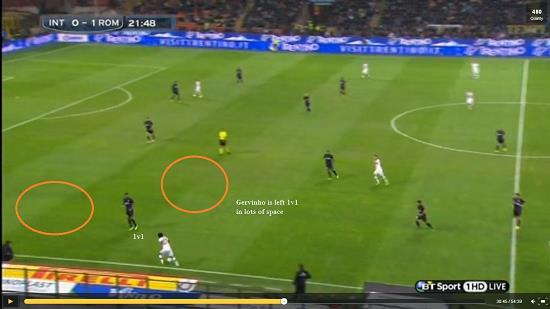 Again, the ball is passed wide, with no support for Gervinho