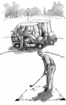 etiquette pace of play 1. Be ready to play when it is your turn. 2. One practice swing is normally enough. 3. Keep up with the group in front of you.