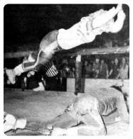 The great ones could even do a jump block and come crashing down on the opponent's neck or collarbone. The most crowd-exciting block was when an opposing skater knocked up and over the railing.