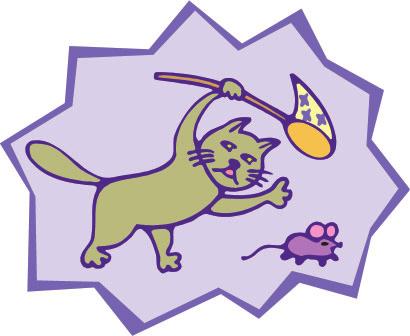 Cat And Mouse Equipment: Blindfold Sit on the ground holding the parachute. One person has to be the Cat and one the Mouse. The Mouse goes under the parachute and the Cat on top.