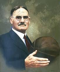 1891: Dr James Naismith (1861-1939) invented the game in Springfield Massachusetts, U.S.A. In the beginning an actual football was used and two peach baskets for goals.