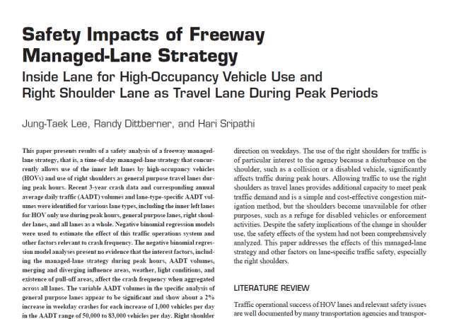 Safety Impacts Comprehensive study of crash patterns Methodology peer-reviewed by