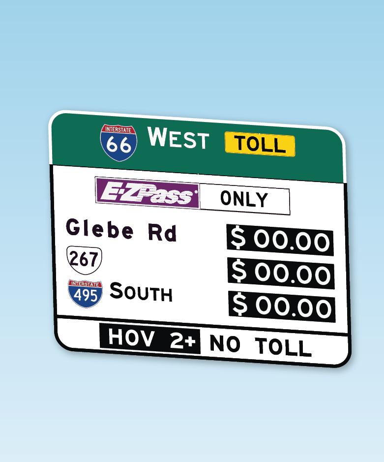 How the Express Lanes Work: Toll Pricing Signs Overhead electronic signs will display current toll prices. Drivers will see two pricing signs before committing to take the I-66 Express Lanes.