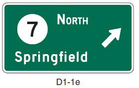 If one or more shields and their cardinal directions are added to a Destination sign, the sign may be laid out as shown in Figure 6, with the relevant shields and cardinal directions displayed