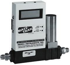 materials. The Model 820-S provides all the electronics and display features of the standard Top-Trak mass flow meter in a 316 stainless steel flow body, in flow ranges from 0-10 sccm to 0-500 slpm.