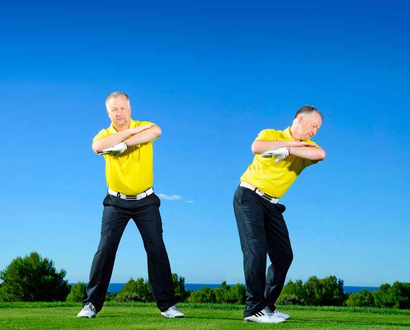 Drill 14 STOP GETTING STEEP WITH the COSSACK TURN Groove a rounded shoulder turn and a coil rather than a tilt as well as good elbow positions Golfers mistakenly trying to get their left shoulder