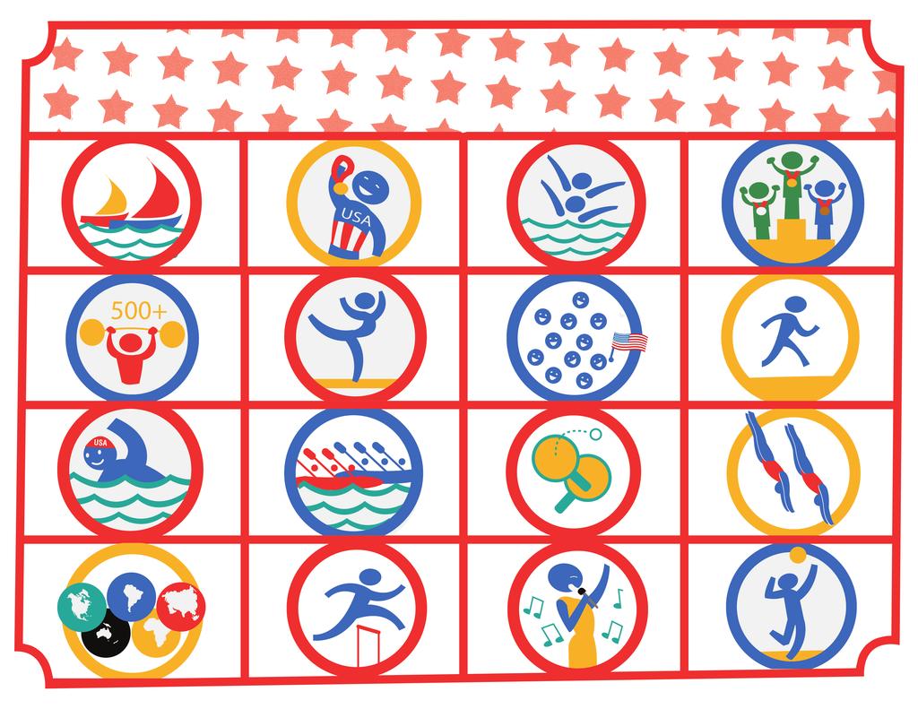 SUMMER OLYMPICS BINGO! Cross off each event as you see it! See if you can get 4 in a row BINGO! SAILING RACE USA WINS A GOLD!