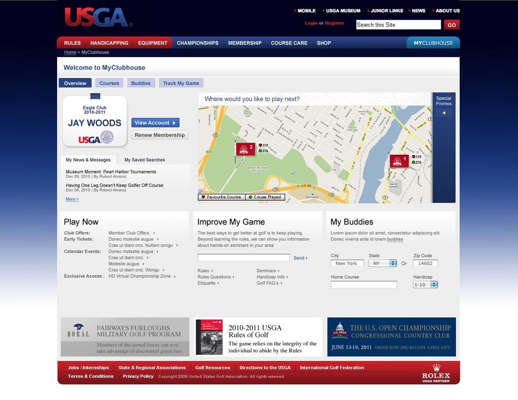 The USGA Online Clubhouse My Golf House will opportunity USGA Members and fans