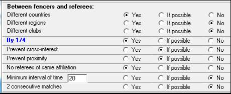 Set the parameters as follows: However, if you want to have possibly a referee on two 1/4, choose no for "By 1/4." Click on the "Allocation of referees 1" button.