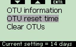 By pressing ENTER at OTU reset time you will get to following screen. This screen will show that the OTUs have been reset.